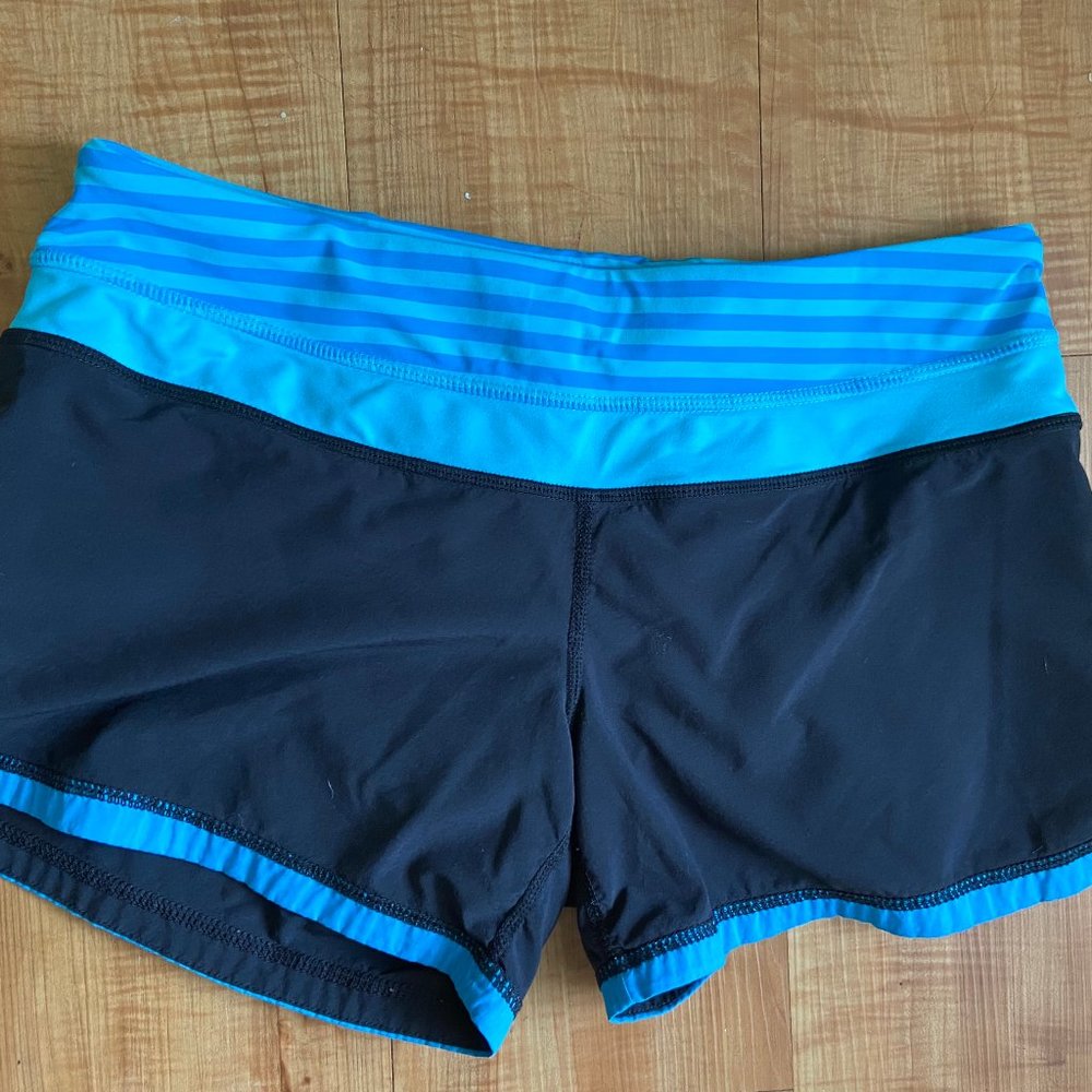 Lululemon Black Speed Shorts with Blue Waistband
